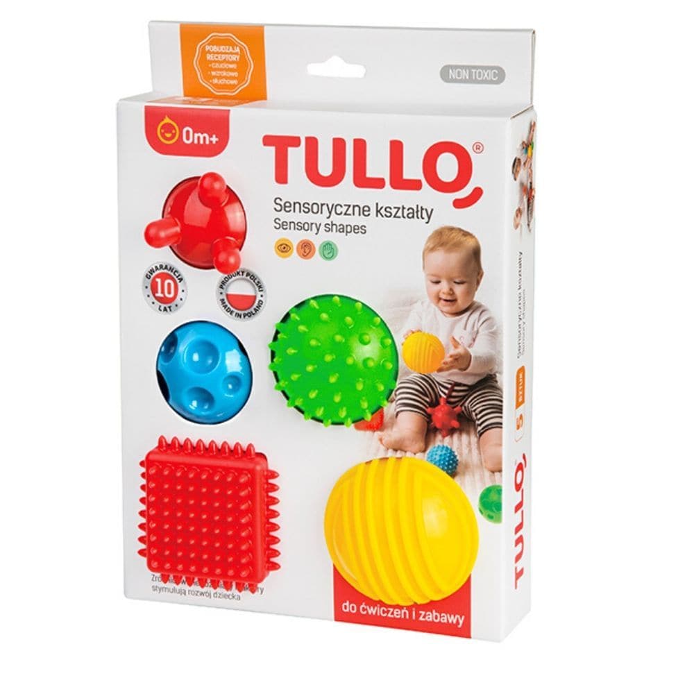 Sensory Shapes 5 Piece Set, Introduce your little one to a world of sensory exploration with the Sensory Shapes 5 Piece Ball Set. With their vibrant colors and knobbly surfaces, these delightful toys are sure to capture infants' interest and hearts.Designed to stimulate the senses, the Sensory Shapes line offers a variety of shapes, sizes, and textures for your child to explore. Each shape provides a different tactile sensation, enhancing the development of precise hand and finger movements. As your little 