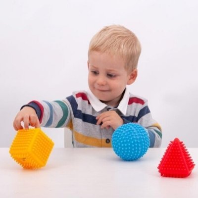 Sensory Shapes Tactile Toy Set, Vibrant colours and the knobbly surfaces of Sensory Shapes capture infant’s interest and hearts. The delightful line of sensory toys offer different shapes, sizes and textures to stimulate the senses. Children who play with the TickiT Sensory Shapes Set will enjoy the bumpy sensation as they squeeze the pliable material in their hands. The TickiT Sensory Shapes Set will help to refine fine motor skills Sensory Shapes also offer massage stimulation for little ones! Supports th