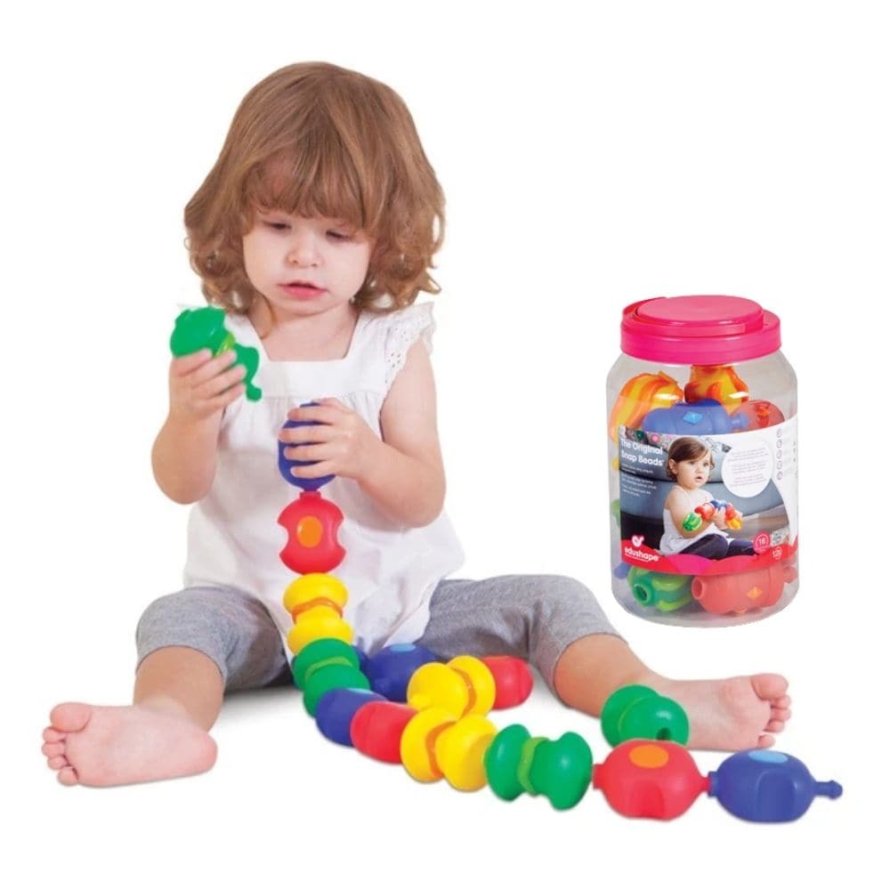 Sensory Snap Beads, Sensory Snap Beads come within a handy storage tub and there are 14 sensory snap beads provided. Sensory Snap Beads have such simplicity which encourages repetitive play that babies and children love while stimulating visual development and eye-hand coordination. Hand your child a bead and immediately it becomes their favorite teether – the ends of the sensory snap beads are perfect for sore gums. Builds Gross- and Fine-Motor Skills Dump the beads on the floor and watch him work on eye-h
