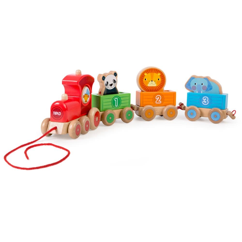Sensory Train, The delightful wooden Sensory Train from Tidlo has been designed to entertain and stimulate little ones as part of their development. It has a whole bunch of features to entertain little fingers and their senses; the engine has a squeaker and each of the stackable passenger animals has their very own sensory element! The Tidlo Sensory Train is a thoughtfully designed wooden toy that offers multiple learning and developmental opportunities for young children. Below are its features and corresp