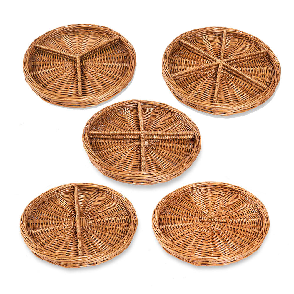 Set Of 5 Fraction Baskets, Introduce your children to the fascinating world of fractions with our elegant set of 5 wicker baskets, meticulously designed to help young minds grasp the basic concept of fractions. Each basket represents a different fraction, making learning more interactive, engaging, and comprehensible. Features of Set Of 5 Fraction Baskets: Set of 5 Baskets: The set includes 5 different baskets each representing a different fraction: whole, 1/2, 1/3, 1/4, and 1/6. Natural Material: Each bask
