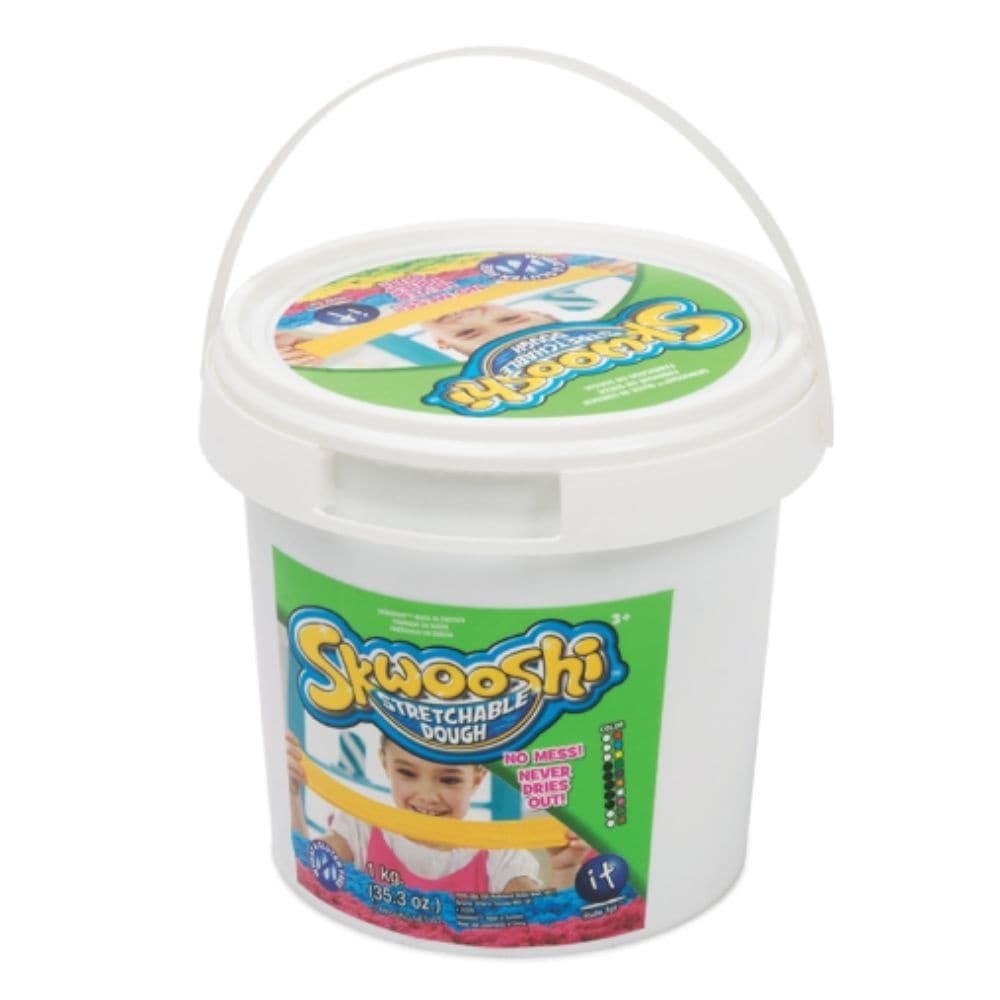Skwooshi Bulk Bucket 1KG, Skwooshi dough is a mouldable compound that will transform from dough into a stretchy flowing substance. Using Skwooshi dough you can mould, press and stretch ! Skwooshi dough is perfect for developing gross and fine motor skills, creativity and cognitive understanding. Encourages social interaction and stimulates conversation. It can also go from carpet to floor mess-free. Doesn't dry out, non-toxic, odour and gluten free. Pack size:Single Material: Dough Weight:1 kg Age Range:Sui