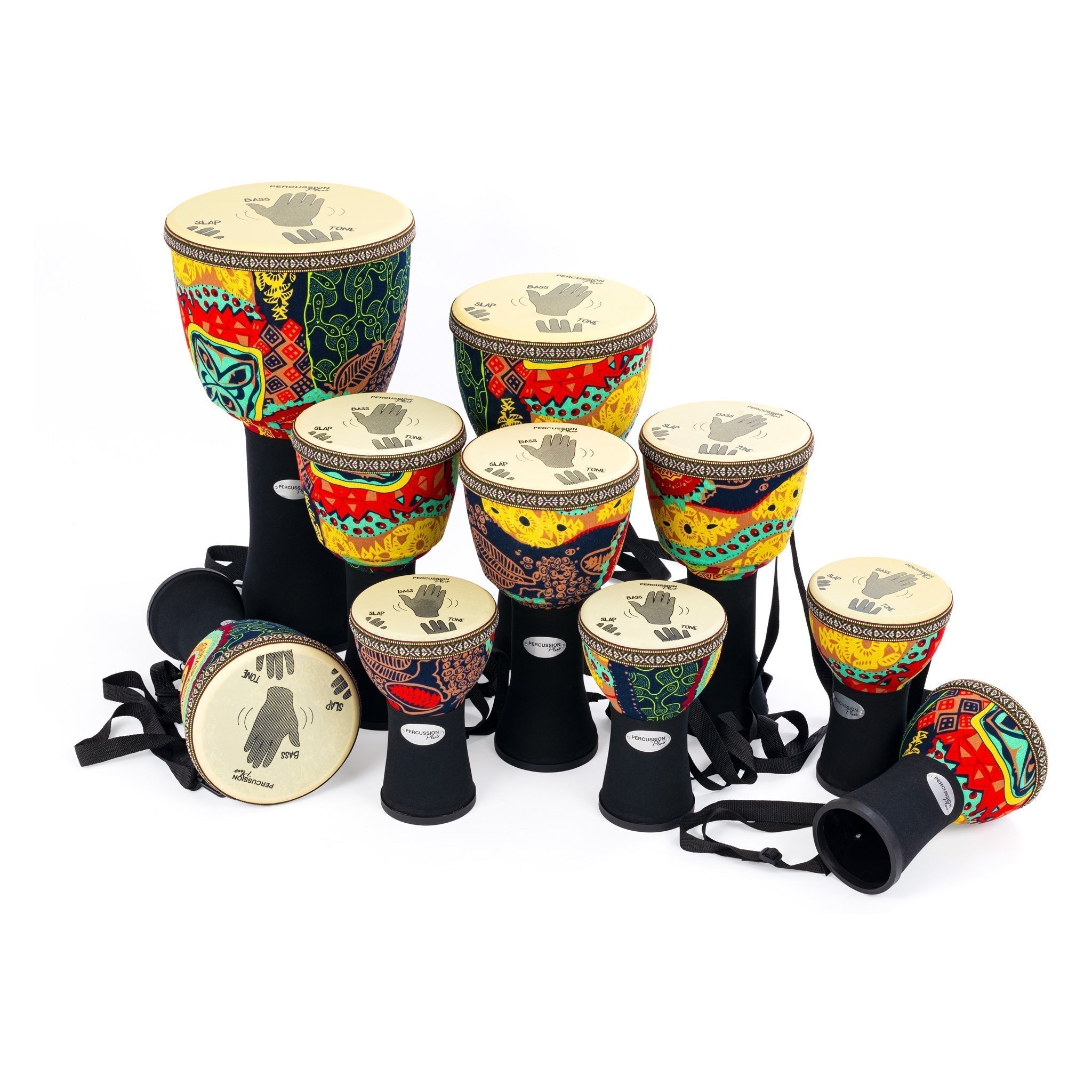 Slap djembe pack - pretuned, Djembes are becoming ever popular with classes starting up in schools, music hubs, and your local community centre. Nothing matches the joy of making music together and these classes are not only great as music education for youngsters, but also as a fun and therapeutic activity for all ages Slap Djembes come with a wealth of features making them easy to play, transport, and most importantly giving them a great sound. A great design, well-tuned drum head and durable construction