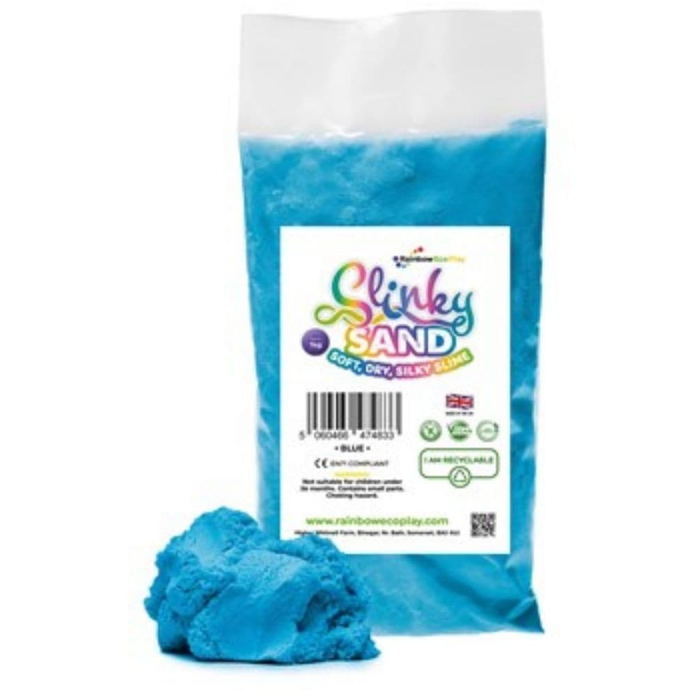 Slinky Sand Blue 1kg Bag, Discover the enchanting world of Slinky Sand Blue in a 1kg bag, a sensory resource that is both super light and wonderfully tactile. This unique sand is a fascinating blend of qualities that captivate young minds. Slinky Sand Blue is made of sand, so it's dry to the touch, but it possesses the magical ability to move and flow like slime. It's a sensory experience that brings together the best of both worlds. While children engage with Slinky Sand Blue, they are not only having fun 