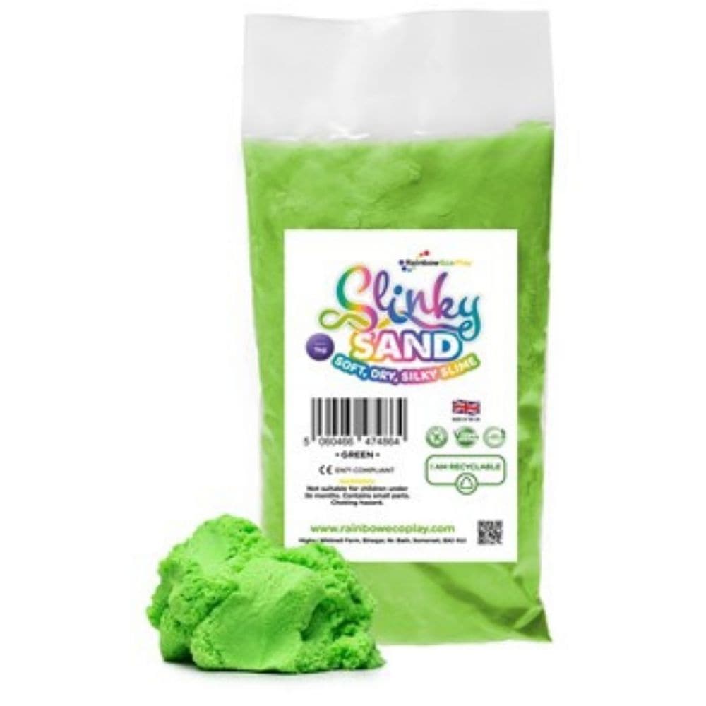 Slinky Sand Green 1kg Bag, Introducing the Slinky Sand Green 1kg Bag, the perfect sensory resource for children of all ages! This super light and wonderfully tactile sand is designed to provide endless hours of entertainment and developmental benefits. Made of sand, this unique product offers a dry texture that moves and flows just like slime. It's a fantastic alternative to traditional sand play, allowing children to explore and discover in a whole new way. The Slinky Sand Green 1kg Bag is the ultimate sen