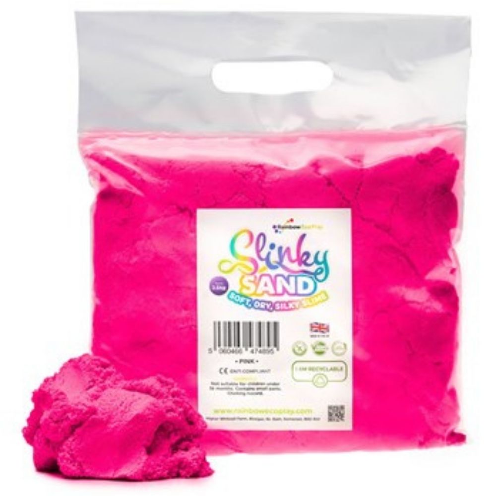 Slinky Sand Pink 2.5kg Bag, Discover the magic of tactile play with the Slinky Sand Pink 2.5kg Bag. This super lightweight sand isn't just any ordinary sand—it's a sensory experience waiting to unfold! Key Features: Feels Like Slime: Despite its sandy composition, Slinky Sand has the incredible ability to flow smoothly and mimic the consistency of slime. It's a delightful surprise for both the hands and eyes. A Sensory Delight: Soft, fluffy, and immensely tactile, Slinky Sand invites touch, exploration, and