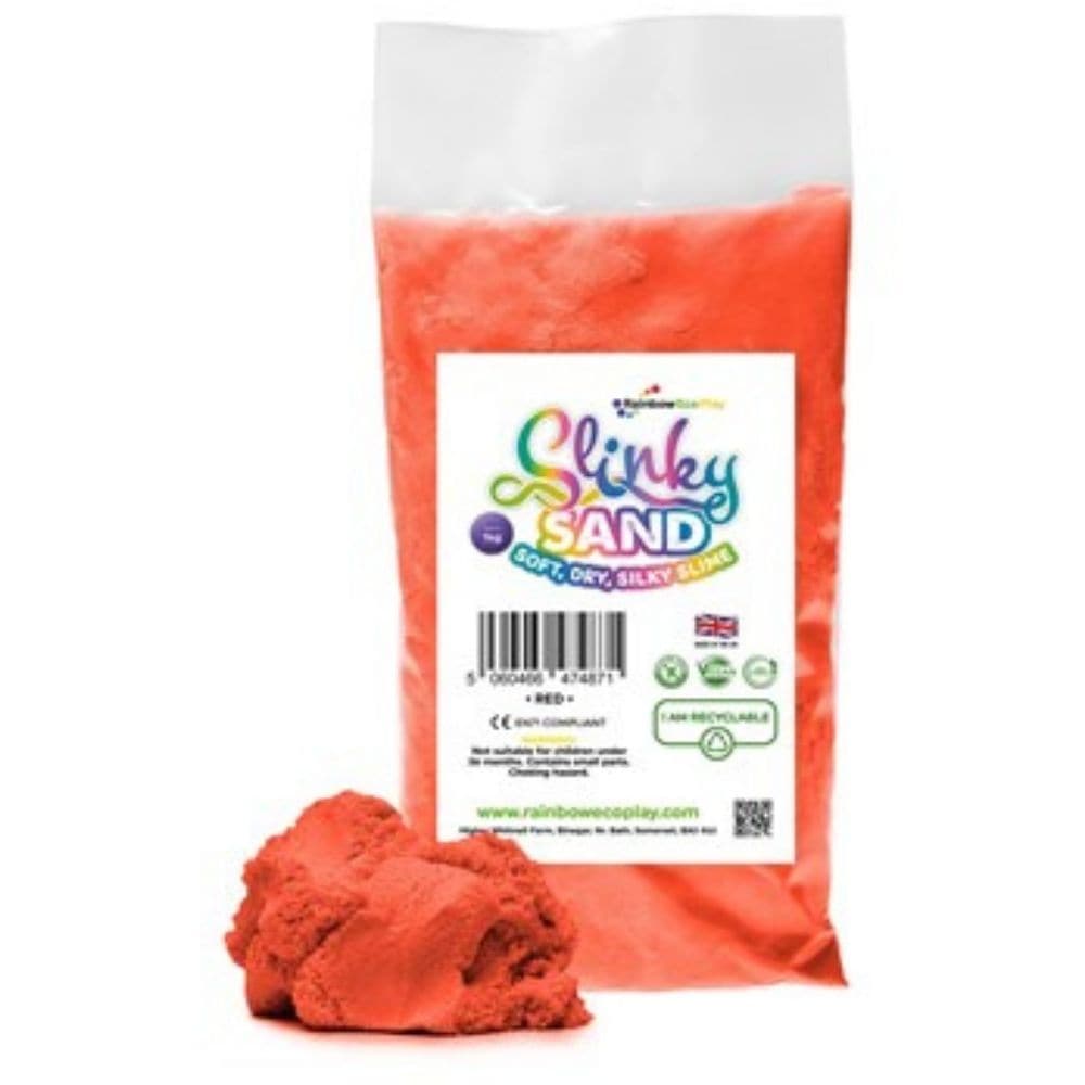 Slinky Sand Red 1kg Bag, Unleash the magic of sensory play with our Slinky Sand Red 1kg Bag. This incredible product offers an unparalleled tactile experience that's not only entertaining but also educational. Features: Super Light and Tactile: Delight in the weightless feel and captivating movements of our Slinky Sand. As it dances between your fingers, it mesmerizes with its fluidity, resembling the playful characteristics of both sand and slime. Encourages Skill Development: This sensory resource isn’t j