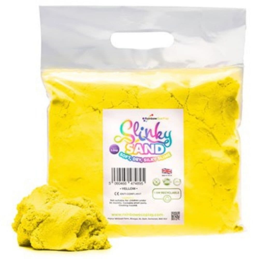 Slinky Sand Yellow 2.5kg Bag, Introducing the Slinky Sand Yellow 2.5kg Bag – a magical blend of the classic fun of sand and the fascinating flow of slime! Dive into a sensory experience like no other, where tactile exploration meets imaginative play. Key Features: Mesmerizing Movement: Though it's made of sand, the Slinky Sand moves, flows, and slithers just like slime, captivating all who play with it. Touch and Feel: Experience a unique, fluffy, and light texture that's super soft to touch. Mold it, stret