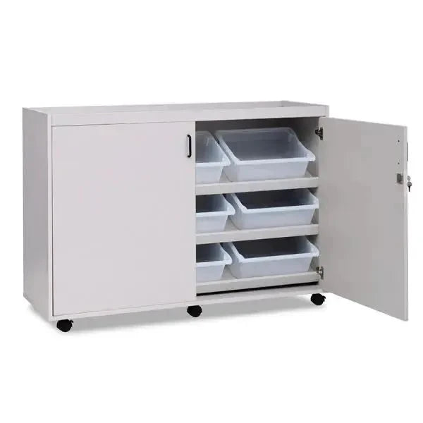 Sloping Tray Unit With Lockable Doors And Plastic Black Handles-Sloping Tray Unit With Lockable Doors And Plastic Black Handles