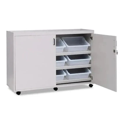 Sloping Tray Unit With Lockable Doors And Plastic Black Handles-Sloping Tray Unit With Lockable Doors And Plastic Black Handles