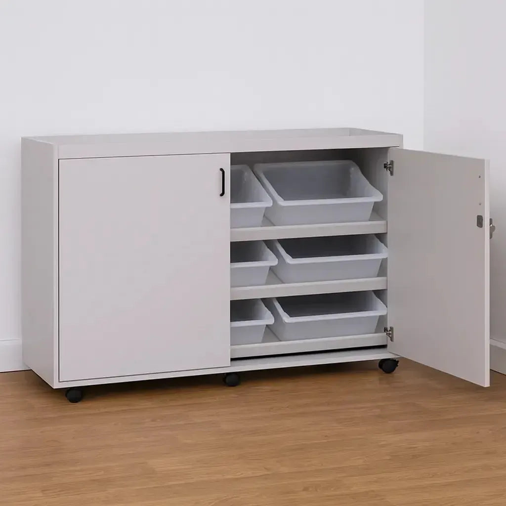 Sloping Tray Unit With Lockable Doors And Plastic Black Handles-Sloping Tray Unit With Lockable Doors And Plastic Black Handles