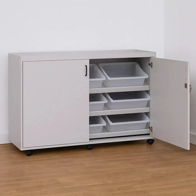 Sloping Tray Unit With Lockable Doors And Plastic Black Handles-Sloping Tray Unit With Lockable Doors And Plastic Black Handles