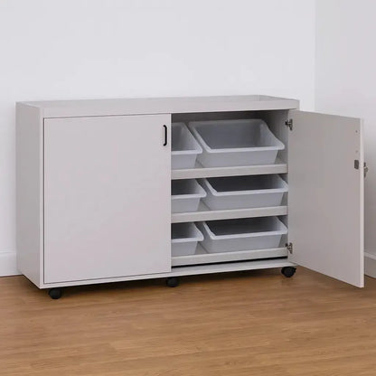 Sloping Tray Unit With Lockable Doors And Plastic Black Handles-Sloping Tray Unit With Lockable Doors And Plastic Black Handles