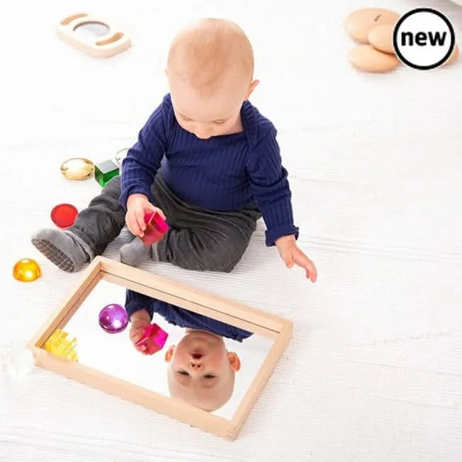 Small Wooden Mirror Tray-Small Wooden Mirror Tray
