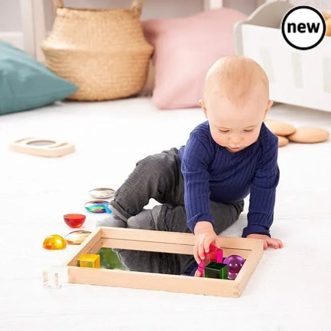 Small Wooden Mirror Tray-Small Wooden Mirror Tray