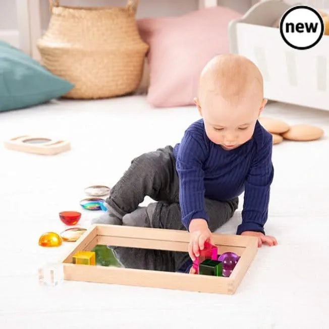 Small Wooden Mirror Tray-Small Wooden Mirror Tray