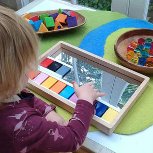 Small Wooden Mirror Tray-Small Wooden Mirror Tray