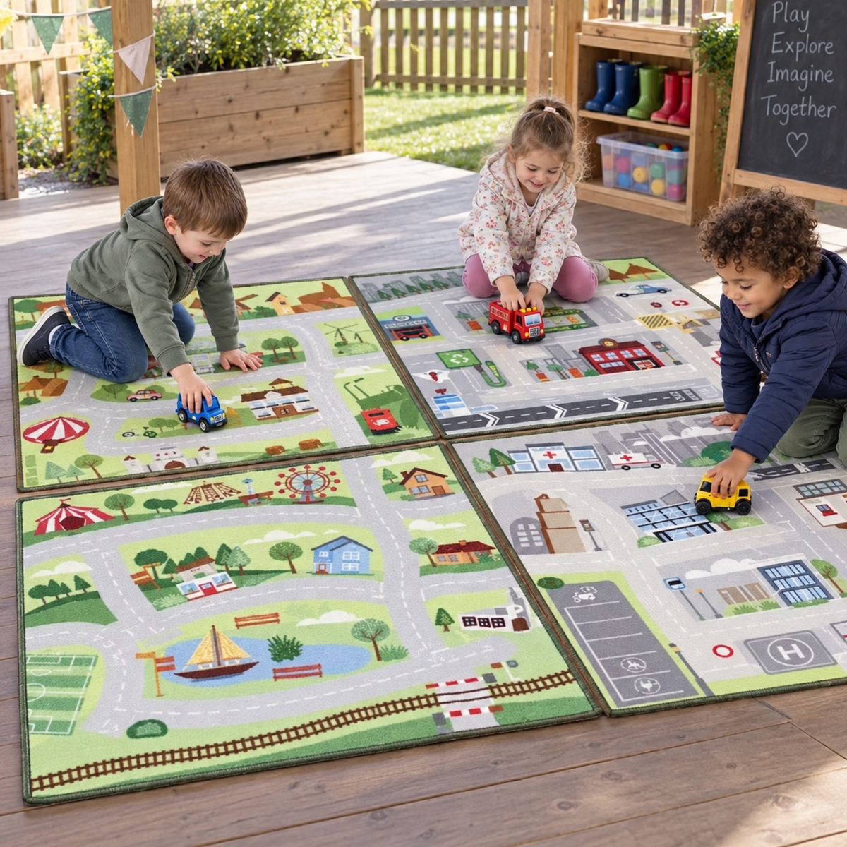 Small World Road Map Set 1 in use with children — outdoor early years lifestyle image 3