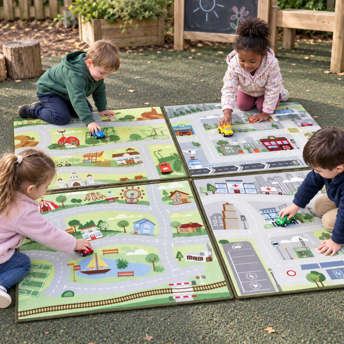 Small World Road Map Set 1 in use with children — outdoor early years lifestyle image 4