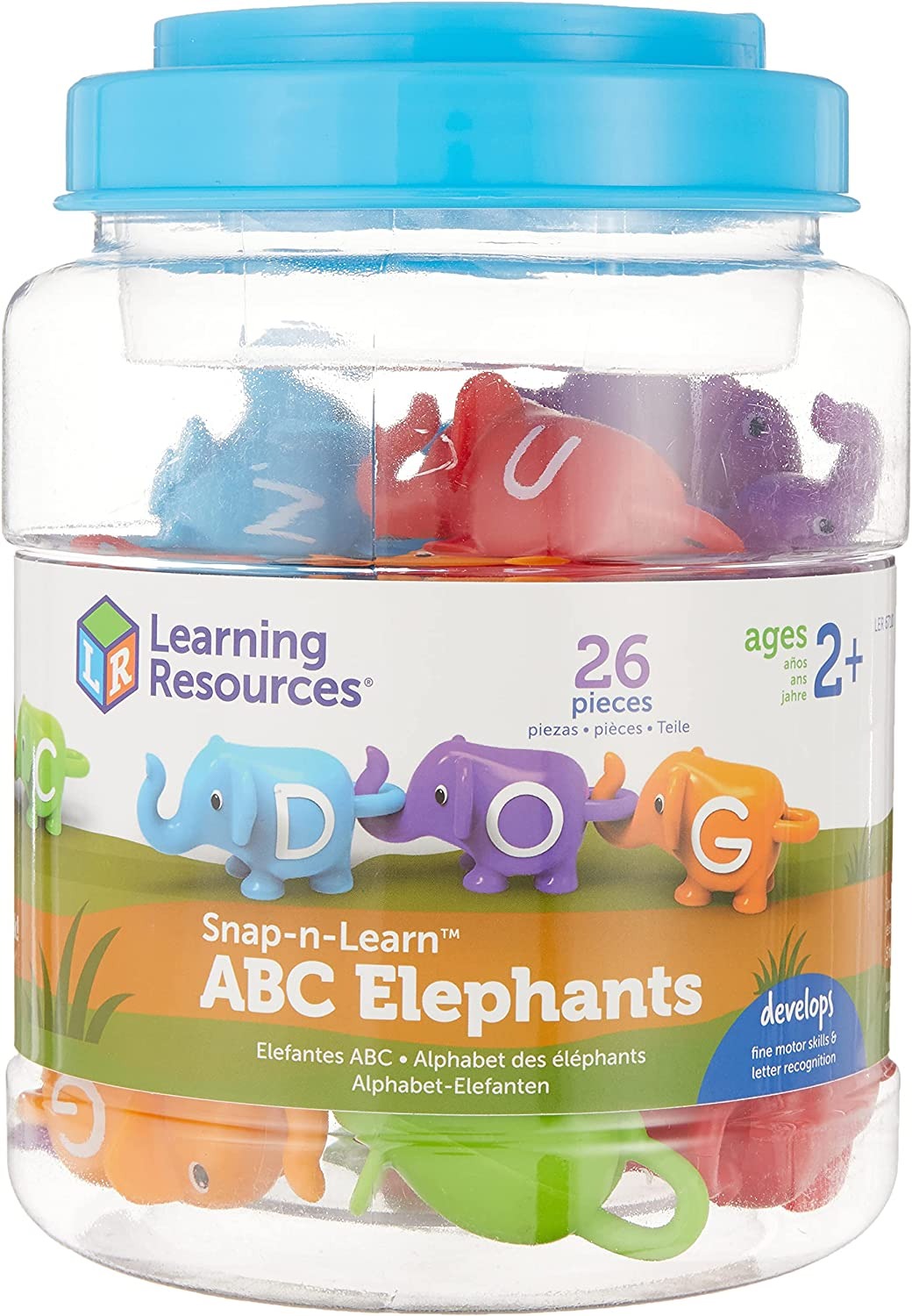Snap-n-Learn ABC Elephants, The elephants are on parade, and they're bringing the alphabet with them! Kids learn their ABCs during imaginative animal play sessions with the Snap-n-Learn ABC Elephants. Printed with every letter of the alphabet, these 26 colourful elephants come with snap-together trunks and tails that make learning language skills easy and fun. Snap-n-Learn ABC Elephants come in five vibrant colours-red, orange, green, blue, and purple-and their easy-to-grab plastic construction makes it sim