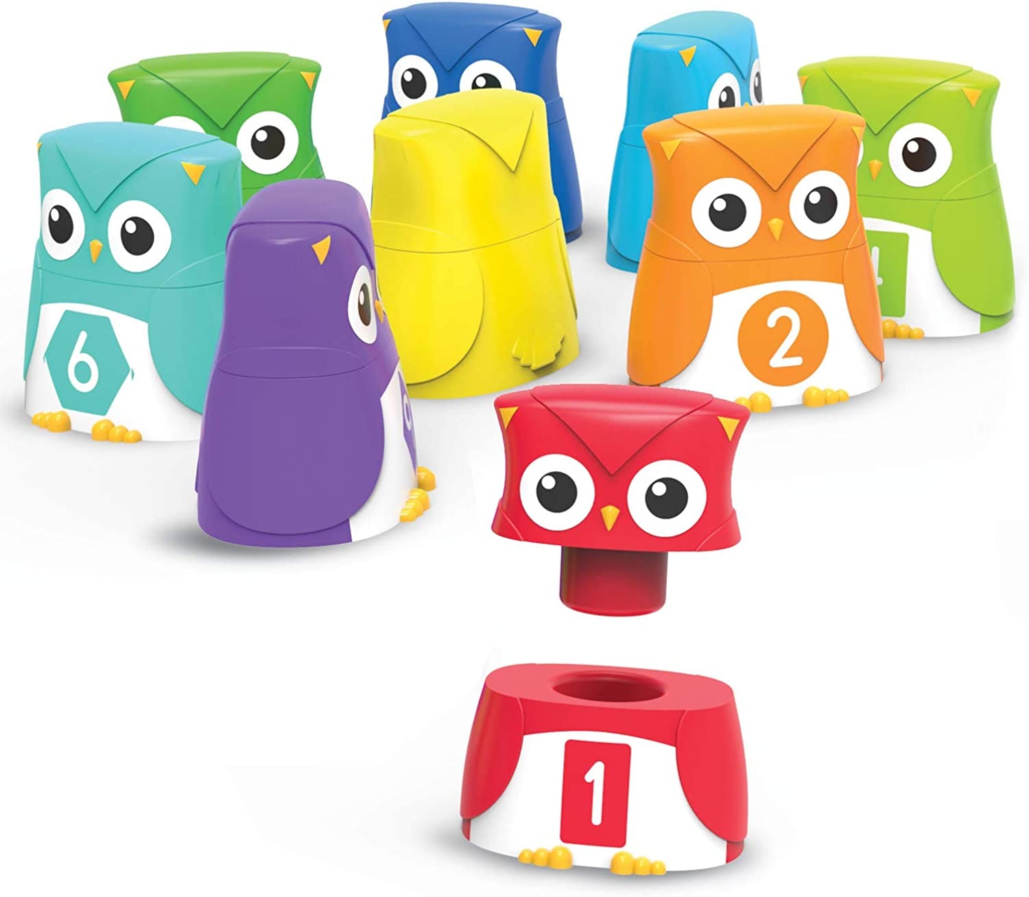 Snap-n-Learn Owls, These fun Snap-n-Learn Owls flew over the rainbow! Introduce toddlers to early colour, shape, and number skills with the Snap-n-Learn Rainbow Owls from Learning Resources. This set of 10 friendly two-piece owl toys comes in 10 vivid shades drawn from all the colours of the rainbow - learn rosy red, vivid violet, and every shade in between! Sized just right for little hands, each manipulative owl pulls apart and snaps together easily, and encourages mix-and-match play while building fine m