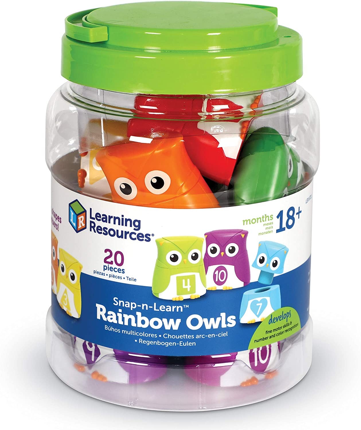 Snap-n-Learn Owls, These fun Snap-n-Learn Owls flew over the rainbow! Introduce toddlers to early colour, shape, and number skills with the Snap-n-Learn Rainbow Owls from Learning Resources. This set of 10 friendly two-piece owl toys comes in 10 vivid shades drawn from all the colours of the rainbow - learn rosy red, vivid violet, and every shade in between! Sized just right for little hands, each manipulative owl pulls apart and snaps together easily, and encourages mix-and-match play while building fine m