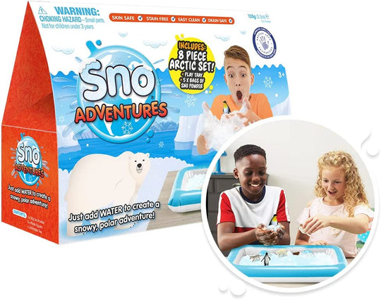 Sno Adventure Arctic Pack, Let it snow! Let it snow! Let it snow right in your home with this Kids Gelli Slime Snow Adventures Arctic Pack Gift Set. Simply dump the snow into the inflatable tray and add water. Watch the snow fluff up and come to life, then let the kids play with the fun arctic snow animals. Your kids can chase the polar bears with the artic wolf and waddle the penguins across the snowy ice. A fantastic wintery, blustery gift for any young children for Christmas or a birthday! Create your ve