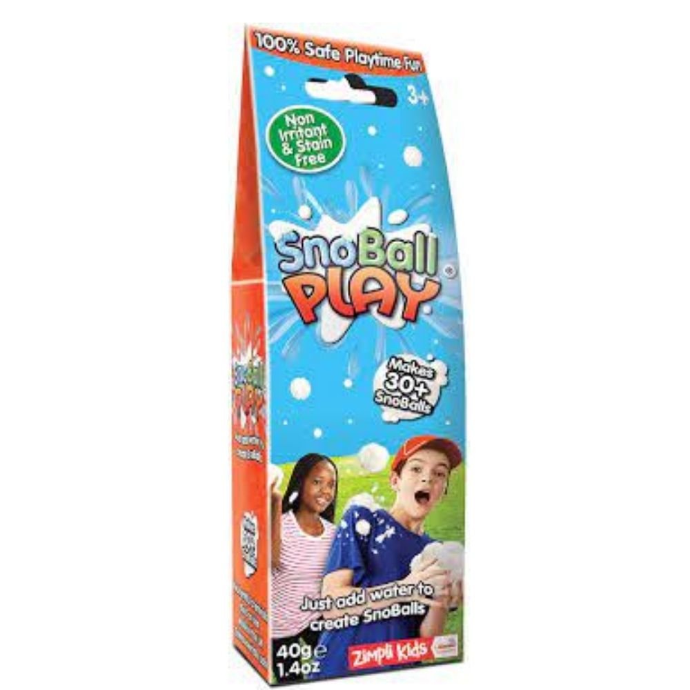 Snoball Play 40g, Get ready for Snowball fights all year round! The SnoBall Battle Pack transforms water into realistic snow that allows you to create and mould your very own snowballs! Each box makes 30+ SnoBalls! The texture of the SnoBall powder makes it perfect product for sensory and messy play! Skin Safe - Easy Clean - Stain Free Our powder is certified biodegradable! Features and Benefits: Great for sensory and messy play All of our products are 100% safe on skin, non-toxic and drain safe. There’s al