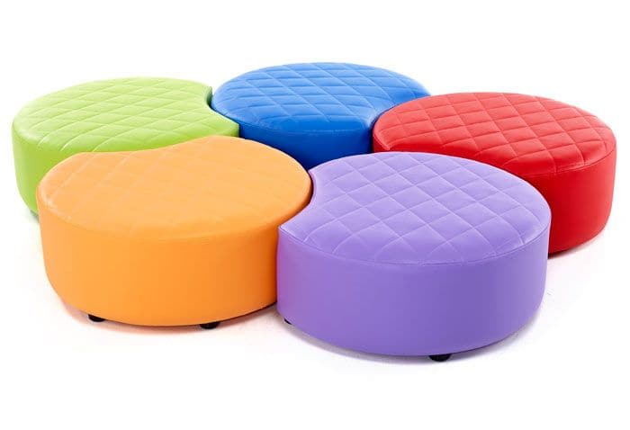 Snuggle Seats 5 Pack, These colourful Snuggle seats make an excellent place to sit. The Quilted Snuggle seats come in a set of 5. Covered in vinyl fabric featuring a quilted seat top for added comfort. Snuggle seats make a great set of breakout furniture, manufactured with a solid wood frame and fully upholstered these seats are made to last. With its circular cut out shape design you can create a variety of different seating arrangements to suit your space requirements quickly and easily. Can be used indiv