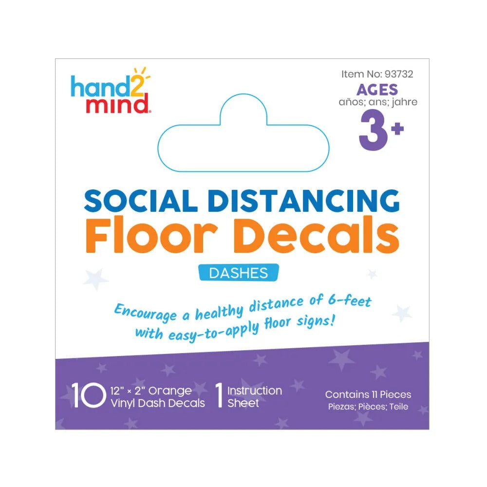 Social Distancing Floor Decals -Dashes, These vibrant decals will add a clear marking wherever people need to stand apart. Made from durable, washable vinyl material, Floor Decals can be used indoors or outdoors on several surfaces including concrete, tile, and even loop pile carpets. Use them to direct foot traffic in busy zones and as a visual reminder for social distancing. These vibrant decals add a clear reminder about social distancing in high foot-traffic zones. Use them as a visual reminder for soci