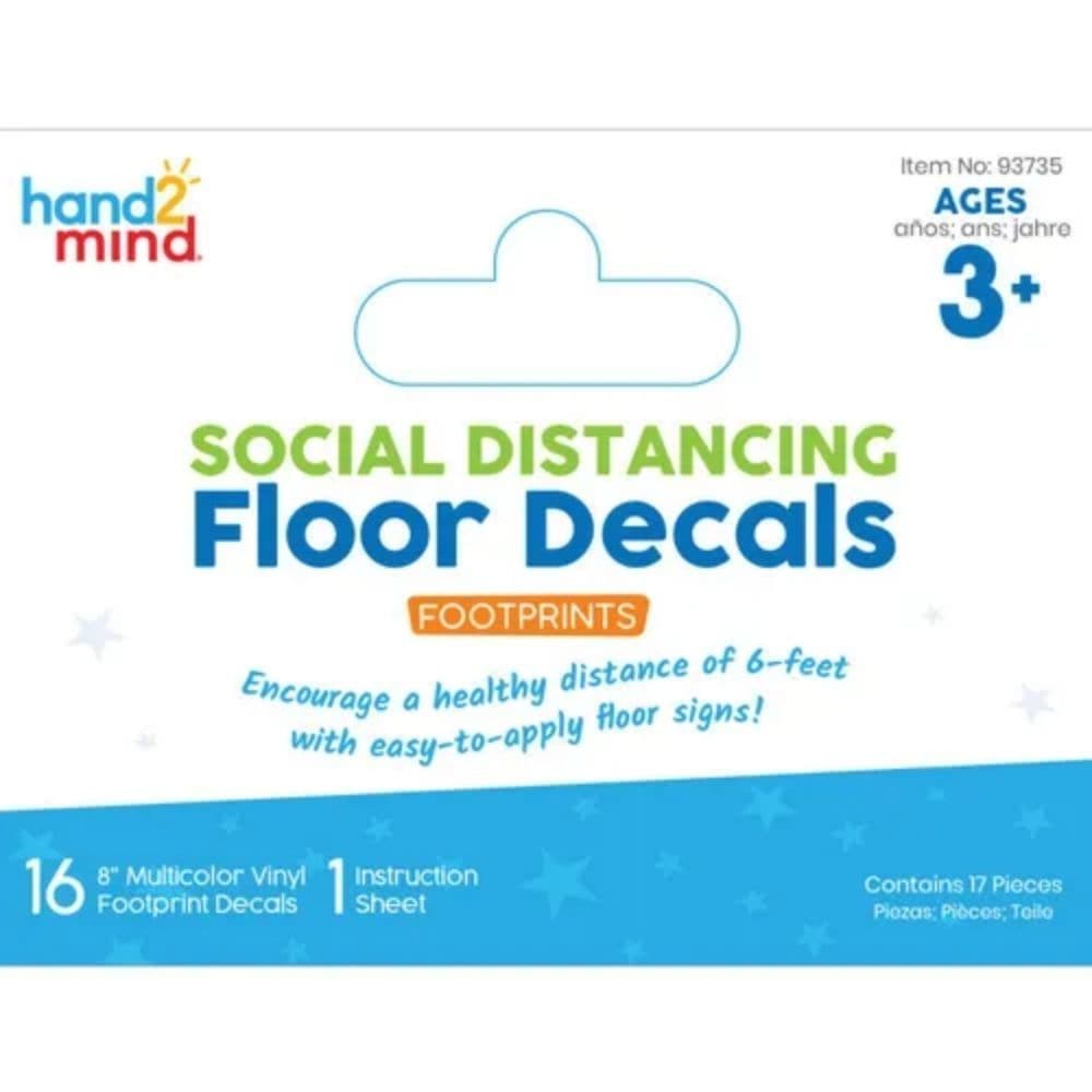 Social Distancing Floor Decals - Footprints, These brightly coloured, durable footprint decals can be used in busy indoor and outdoor zones as a visual reminder on where to stand for social distancing. The set includes decals in 4 bright colours: red, green, orange, and blue. These decals can be used on several different surfaces including concrete, tile, and loop pile carpet. Use these brightly coloured footprint decals to show people where to stand to maintain social distancing. Set includes 8 pairs of so