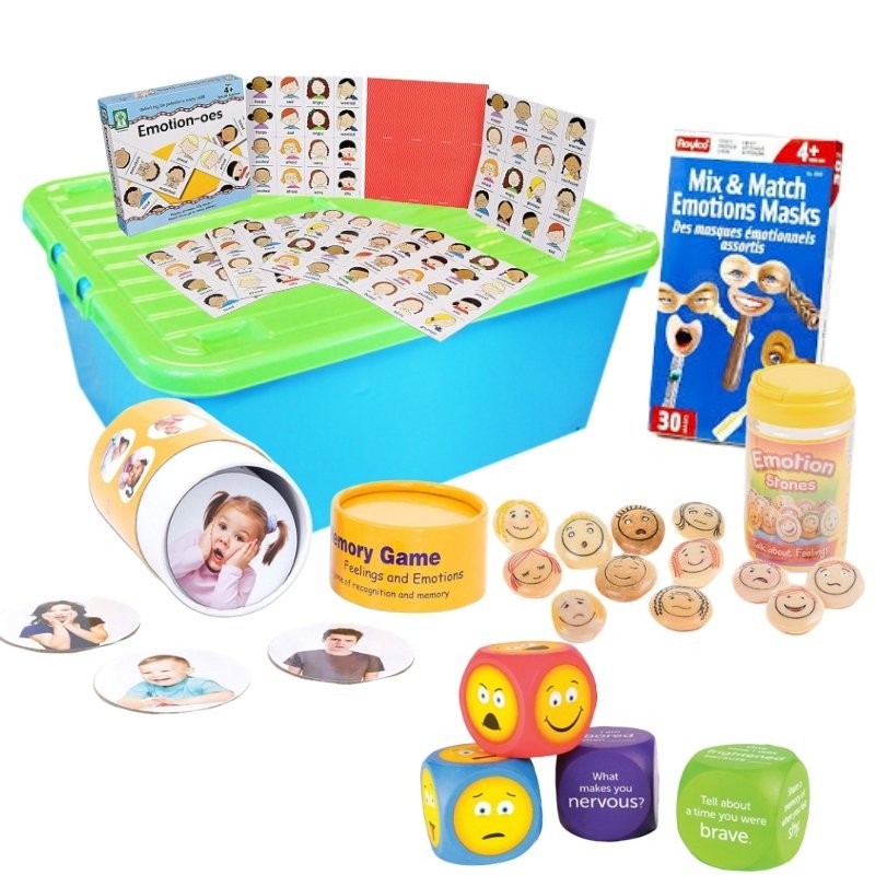 Social Emotional Regulation Box, The exclusive Social Emotional Regulation Box is a carefully put together kit filled with engaging tools to support emotional development and support. Using the exclusive social emotional regulation box, children are guided to identify and express their emotions as well as read other people’s expressions. How do you feel? Can you tell how I’m feeling? Supports Children with development of social skills and self-awareness, especially for children with autism.developmental del