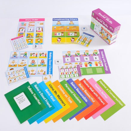 Social Skills Development Card Game, This Social Skills Development Card Game set will help children to develop social communications and interactions, and teaches socially appropriate and essential vocabulary and behaviour. The Social Skills Development Card Game set includes 15 learning cards with coordinating game pieces to support open-ended play. Each Social Skills Development Card game is provided in a mini file and topics include themes such as personal hygiene, being a good friend, being kind, deali