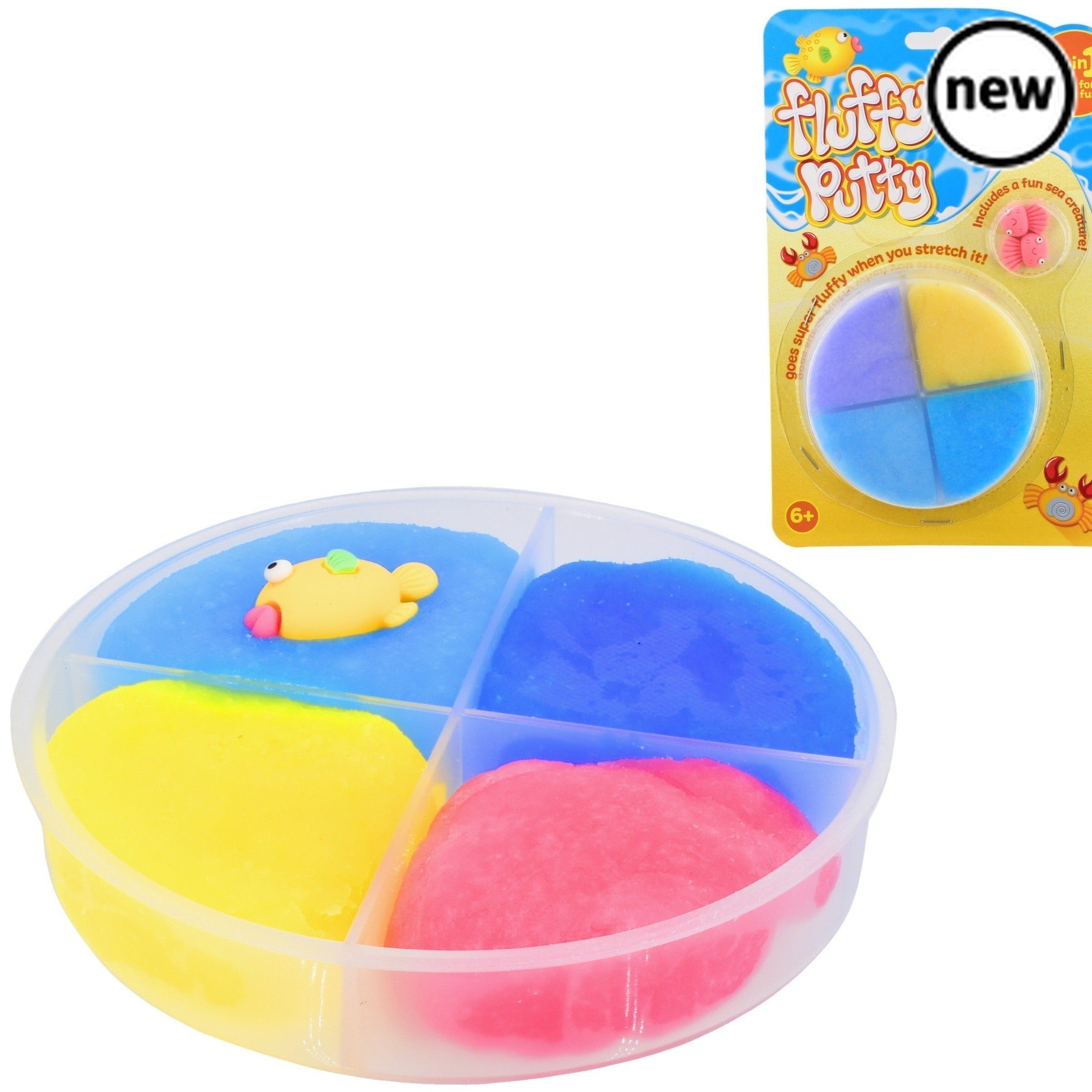 Soft & Fluffy Putty 100g, Introducing our exciting, new Fluffy Putty! This soft, stretchy putty will keep your fingers busy for hours and is perfect for anyone who struggles with anxiety or fidgeting behaviours. With three different sea creatures to collect - fish, crab, and octopus - this putty is ideal for anyone who loves marine life. The putty's super stretchy texture will allow you to squish and squeeze it to your heart's content, providing tactile stimulation for your fingers and hands. As you play wi