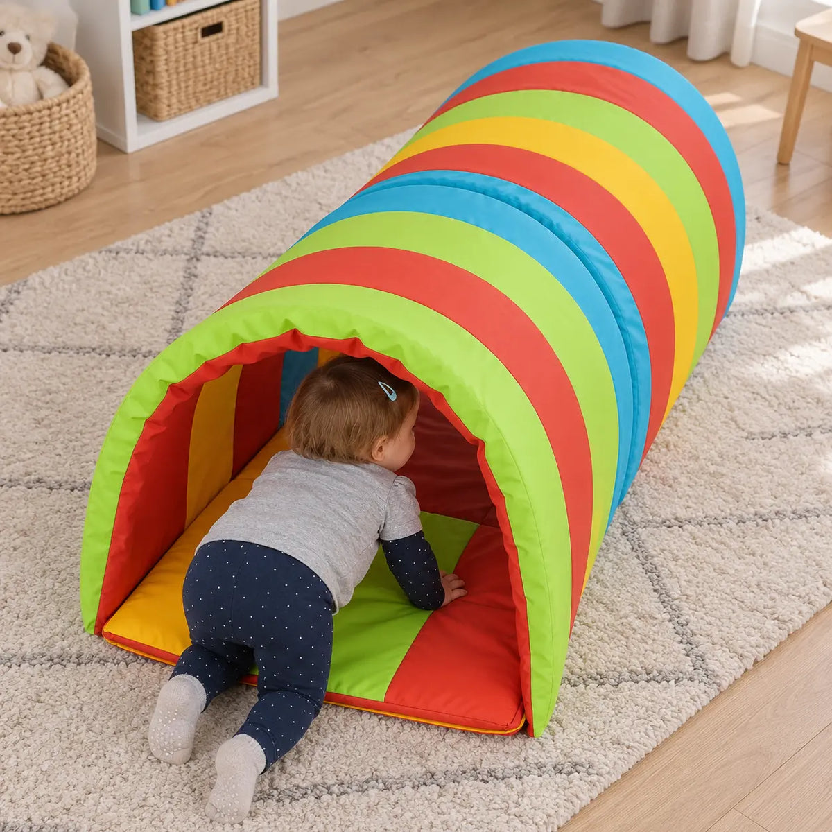 Soft Play Multi-Coloured Baby Crawl Tunnel lifestyle view 5