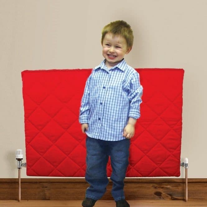Soft Radiator Guard - Red, The Soft Radiator Guard Red is machine washable, easy to fit, padded radiator cover in red or blue. The Soft Radiator Guard Red protects children against burns and bumps but allows heat into the room. More than one cover can be overlapped for longer radiators. Size: W122 x H91cm. 1 cover required for radiators up to L102cm, 2 covers for L182cm and 3 covers for L269cm. Made to order approx delivery estimate 3 weeks, Soft Radiator Guard - Red,Soft Radiator Cover,Soft Radiator Guard,