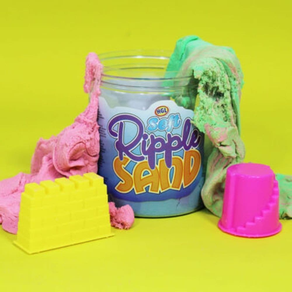 Soft Ripple Sand with Moulds, Sand-like putty that becomes more pliable as you handle it. Whilst the Soft Ripple Sand looks like sand initially, as you play with the putty it gels together and can be moulded into shapes or trickled between your hands with a waterfall effect. What's more, this large Soft Ripple Sand with Moulds playset includes a mould, as well as three smaller moulds to help shape the sand putty. Supplied in an assortment of colours and designs. Tub of sand-like putty Becomes pliable as it 