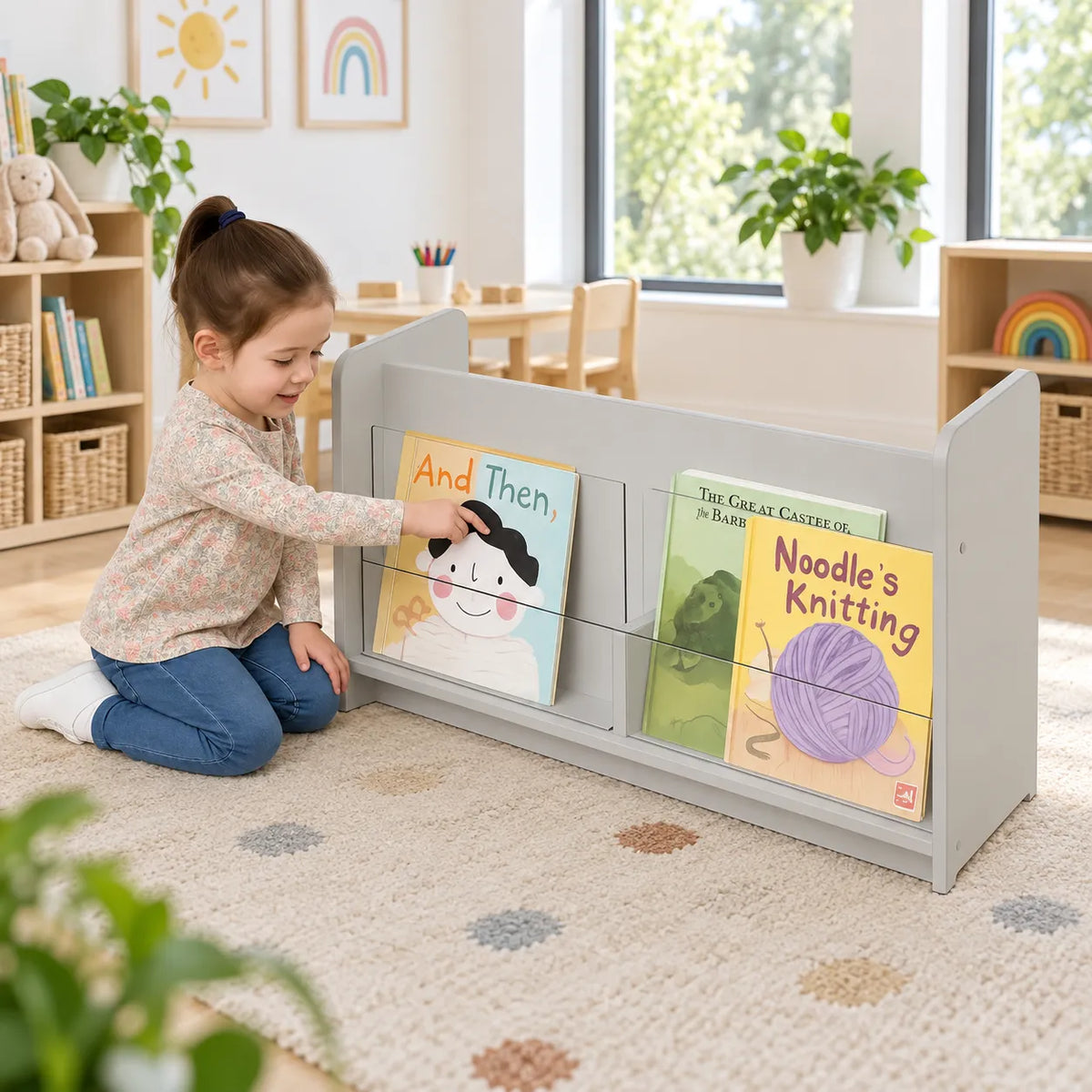 Solway Double Sided Perspex Unit Grey in a bright early years classroom