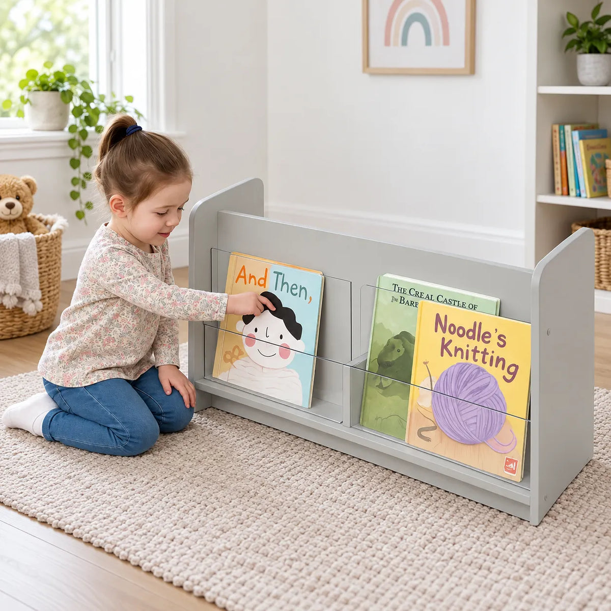 Solway Double Sided Perspex Unit Grey in a bright early years classroom