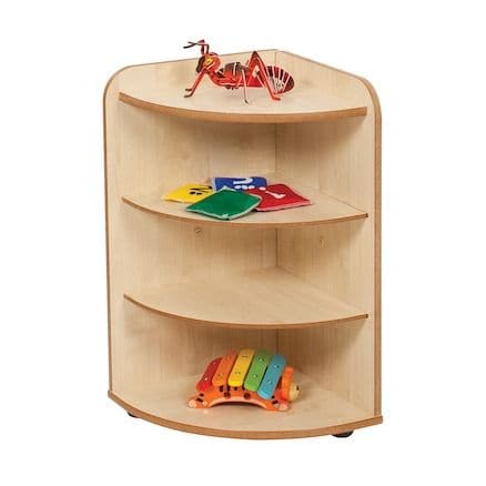 Solway Early Years 3 Shelf Corner Storage Unit, The Solway Early Years 3 Shelf Corner Storage Unit offers a convenient and secure way to organize educational or play materials in an early years setting. Here are some of its key features: Size and Design: Specially designed to fit into corners, this storage unit is an excellent space-saving solution, particularly in rooms where space is at a premium. Its dimensions are tailored for younger children, making it easy for them to access shelves and storage space