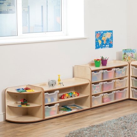 Solway Early Years Storage Set, The Solway Early Years Storage Set is a robust, durable set of furniture, ideally sized for early years. The Solway Early Years Storage Set is designed to accommodate the Gratnells Cubby Tray, smaller than standard Gratnells trays, allowing units to be compact. Ideal for younger children to access, and where space is more limited. Units are stand alone, but supplied with connecting bolts allowing them to be securely joined together. Supplied with clear trays. Tray dimensions: