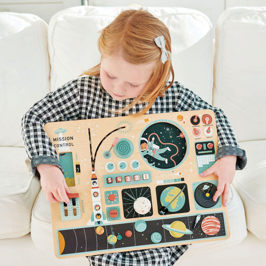 Space Station Activity Board, Increase a child’s fascination for space with this space station activity board. With a rotating wheel, a metal strip to move planets, booster levers, an adaptable fuel tank, buttons to push, knobs to turn, a radar panel to spot UFOs, a moving moon and satellite and a microphone to speak into, the fun is endless. This Space Station Activity Board also has brackets on the back, for easy wall placement. Board measures 42.8 (w) x 32 (D) x 8 (h) cm. Features of the Space Station Ac