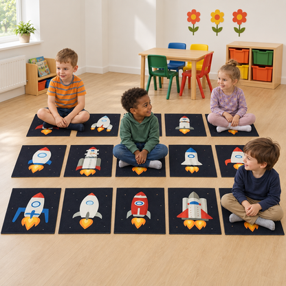 Spaceship Placement Mats Pack of 15 in use with children — lifestyle image 2