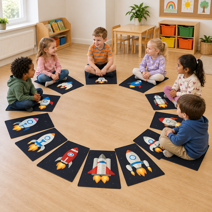 Spaceship Placement Mats Pack of 15 in use with children — lifestyle image 3