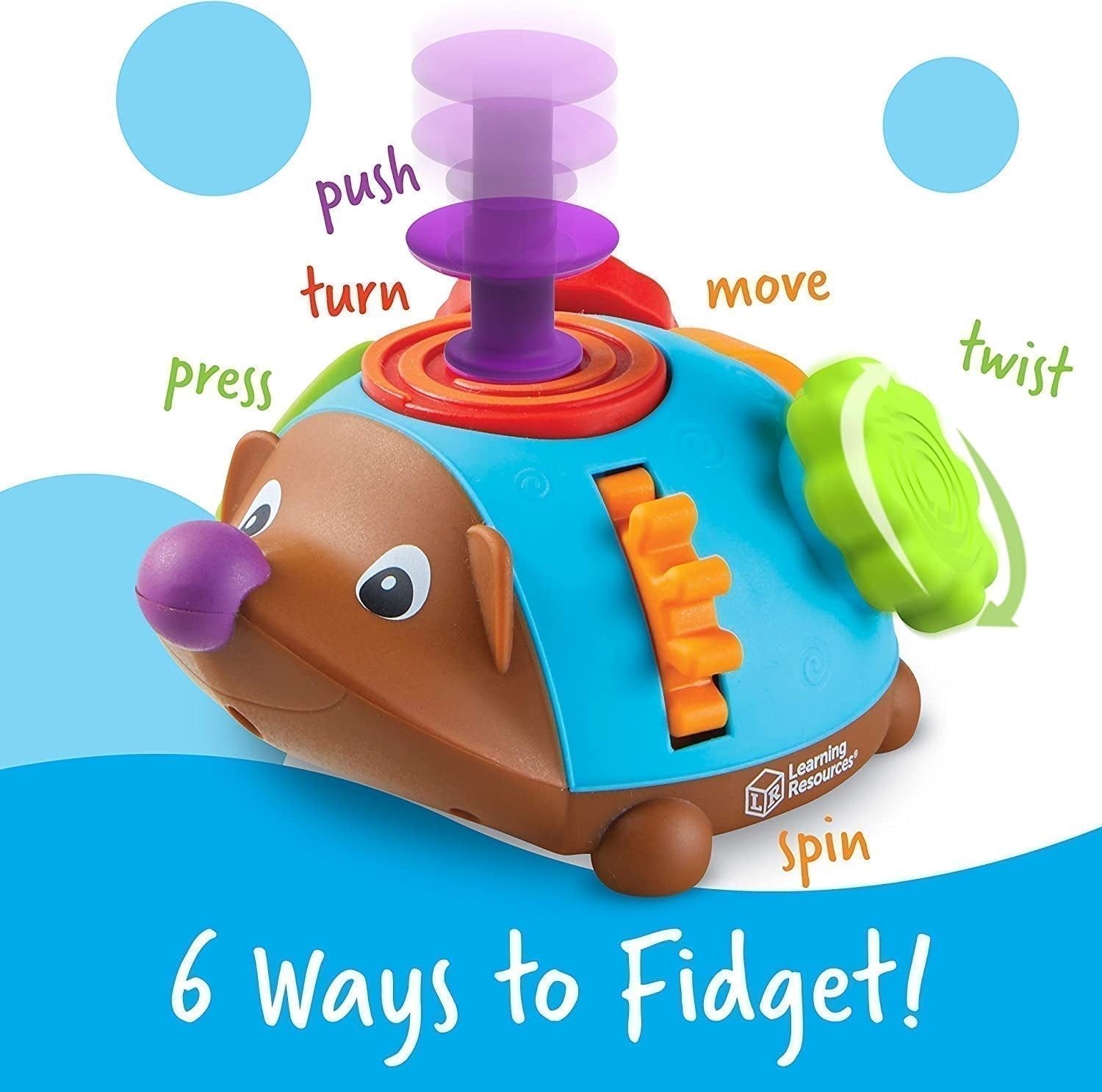 Spike the Fine Motor Hedgehog Fidget Friend, There are 6 ways to fidget and play with Spike the Fine Motor Hedgehog® Fidget Friend. Each time your child spins the wheel, turns the crank, presses the button, twists the knob, pushes the plunger, and moves the switch, they’re learning essential fine motor skills through tactile and fun fidget play. Young children will build new preschool sensory skills every time they fidget with the Spike the Fine Motor Hedgehog Fidget Friend. Inspired by our bestselling Spik