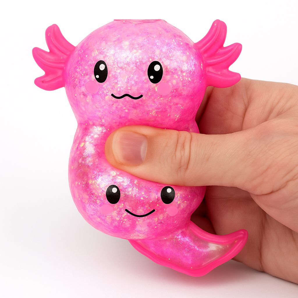 Squeezable Glitter Axolotl Stress Toy