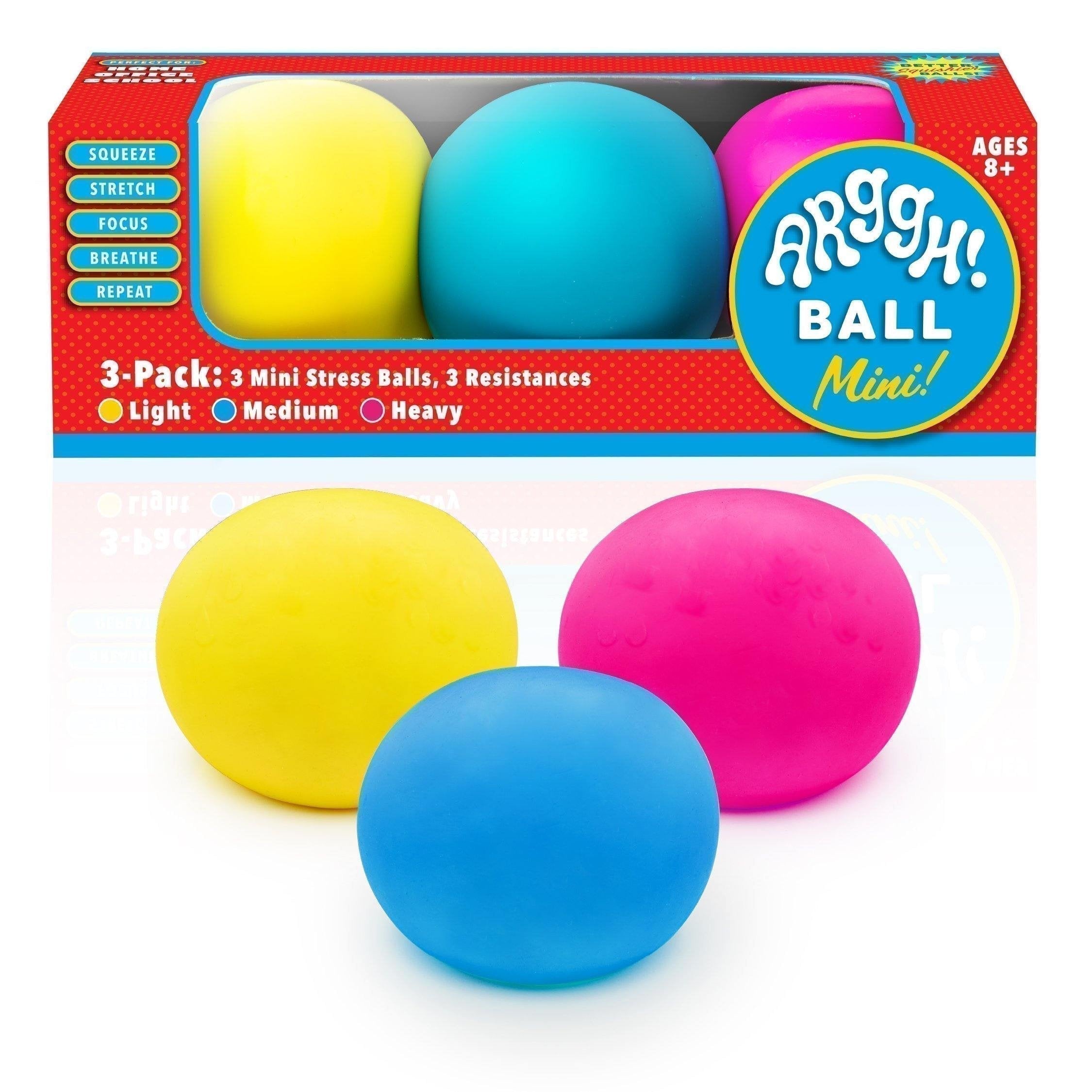 Squeeze Goo Balls - Set of 3, Vest your stress and anxiety out with these 3 stress balls filled with glitter. Use it as a calming toy to help kids relax and develop focus. These glitter stress balls are fun to play and easy to keep clean. 3 Mini Stress Balls: Each pack of these mini stress balls include 1 light (yellow), 1 medium (blue), and 1 heavy (pink) stress ball resistances - perfect for both physical and emotional stress relief Color Changing Squishy Balls: Vent stress, anxiety, anger or use as a for