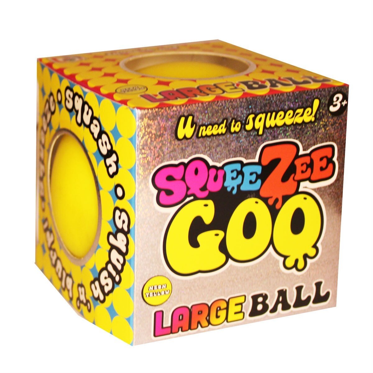 SqueeZee Goo Large Ball, Kids will love squishing and stretching this large SqueeZee Goo ball fidget toy! The squishy fun just got supersized with this large ball, this neon coloured stress ball is filled with oozy goo. Kids will love watching it squash out when they squeeze, returning to its original shape as they let go. Product features Kids will love squishing, smushing and squeezing Bring on the go for fidget-friendly fun Kids can try squeezing it when they need soothing Suitable for age 3 years + Spec