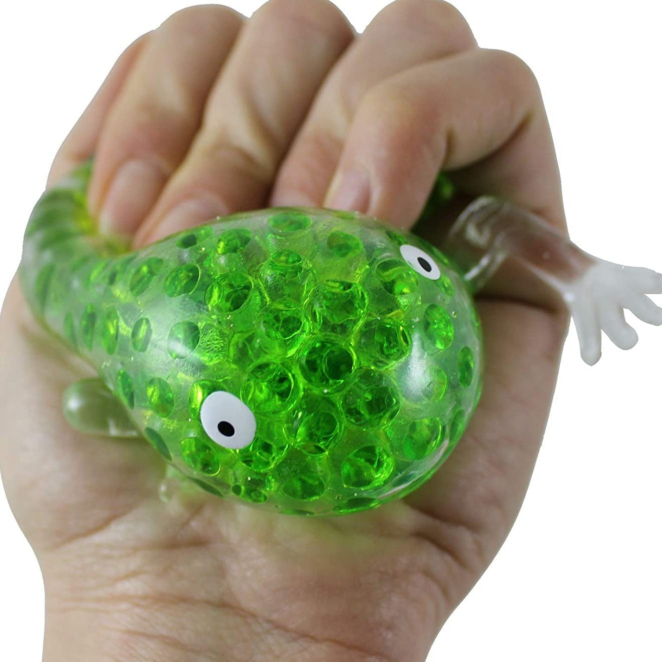 Squeezy Frog, Squeezy Frogs are perfect for kids who need a tactile outlet for their restlessness or stress. Just give the frog a squeeze and watch as the beads push out and around, making the ball bulge. It's a fun and satisfying way to release tension and stress. The Squeezy Frog is made of a flexible skin filled with thick gel balls, which makes it soft, pliable, and fun to manipulate with the hands. The skin is slightly sticky to the touch, providing a great sensory experience for kids. Squeezy Frogs ar