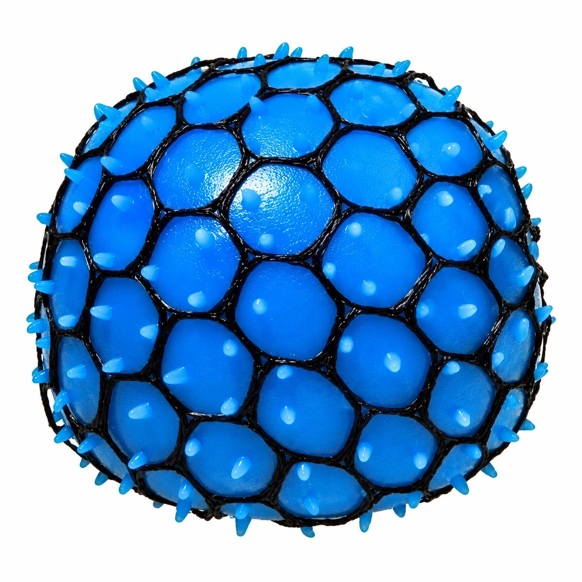 Close-up of a blue textured mesh stress ball